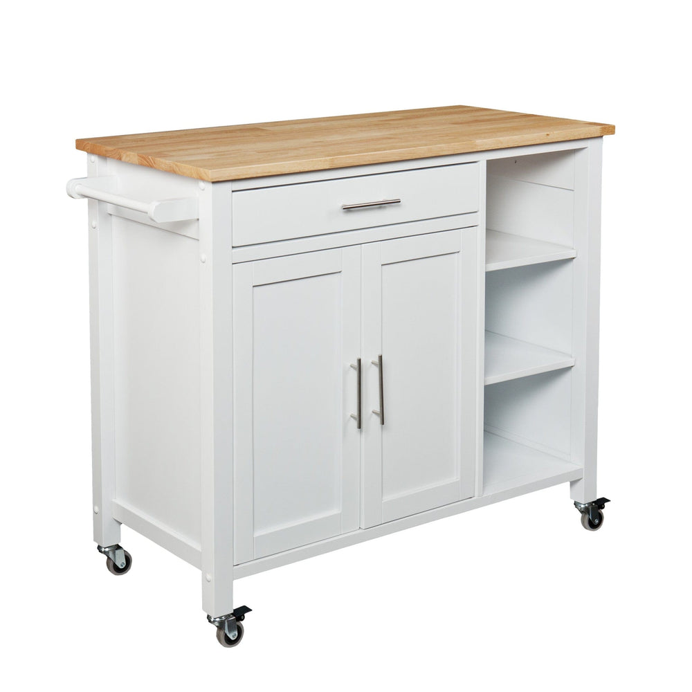 White and Natural 42" Rolling Kitchen Cart With Storage - Homeroots - Flyclothing LLC