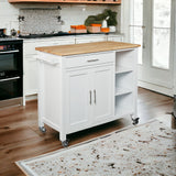 White and Natural 42" Rolling Kitchen Cart With Storage - Homeroots - Flyclothing LLC