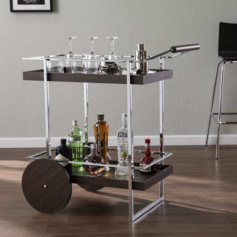 Brown and Silver Iron Rolling Bar Cart - Homeroots - Flyclothing LLC