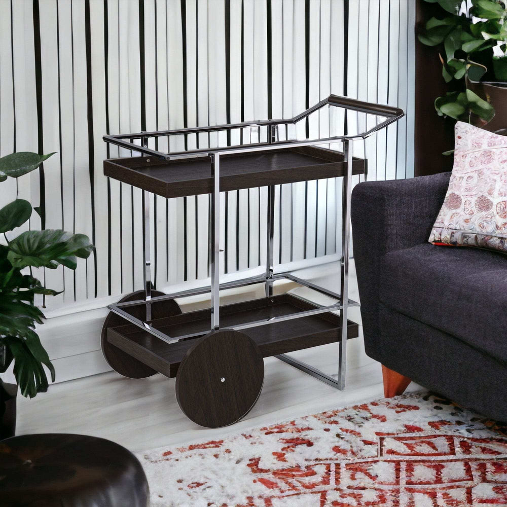 Brown and Silver Iron Rolling Bar Cart - Homeroots - Flyclothing LLC