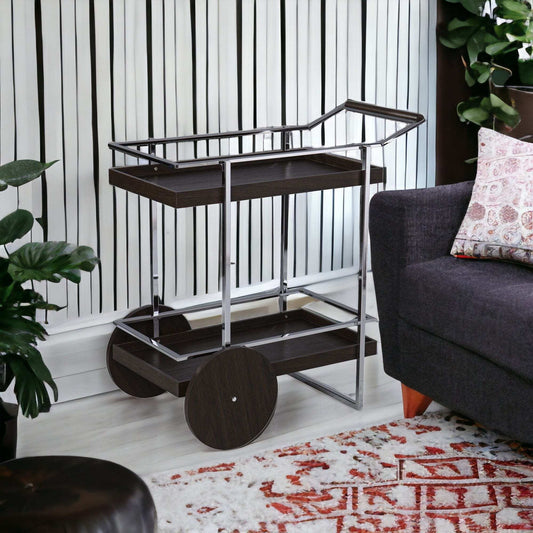 Brown and Silver Iron Rolling Bar Cart - Homeroots - Flyclothing LLC