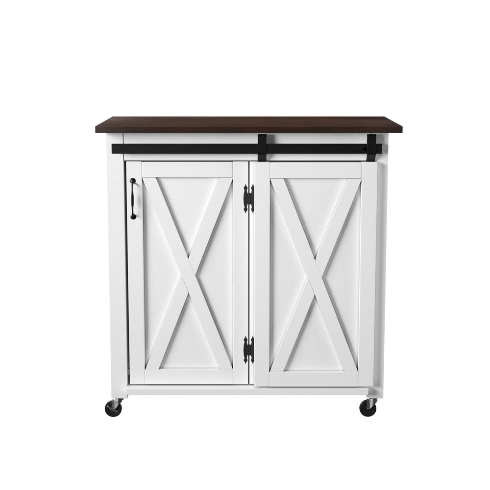 White and Brown 35" Rolling Kitchen Cart - Homeroots - Flyclothing LLC