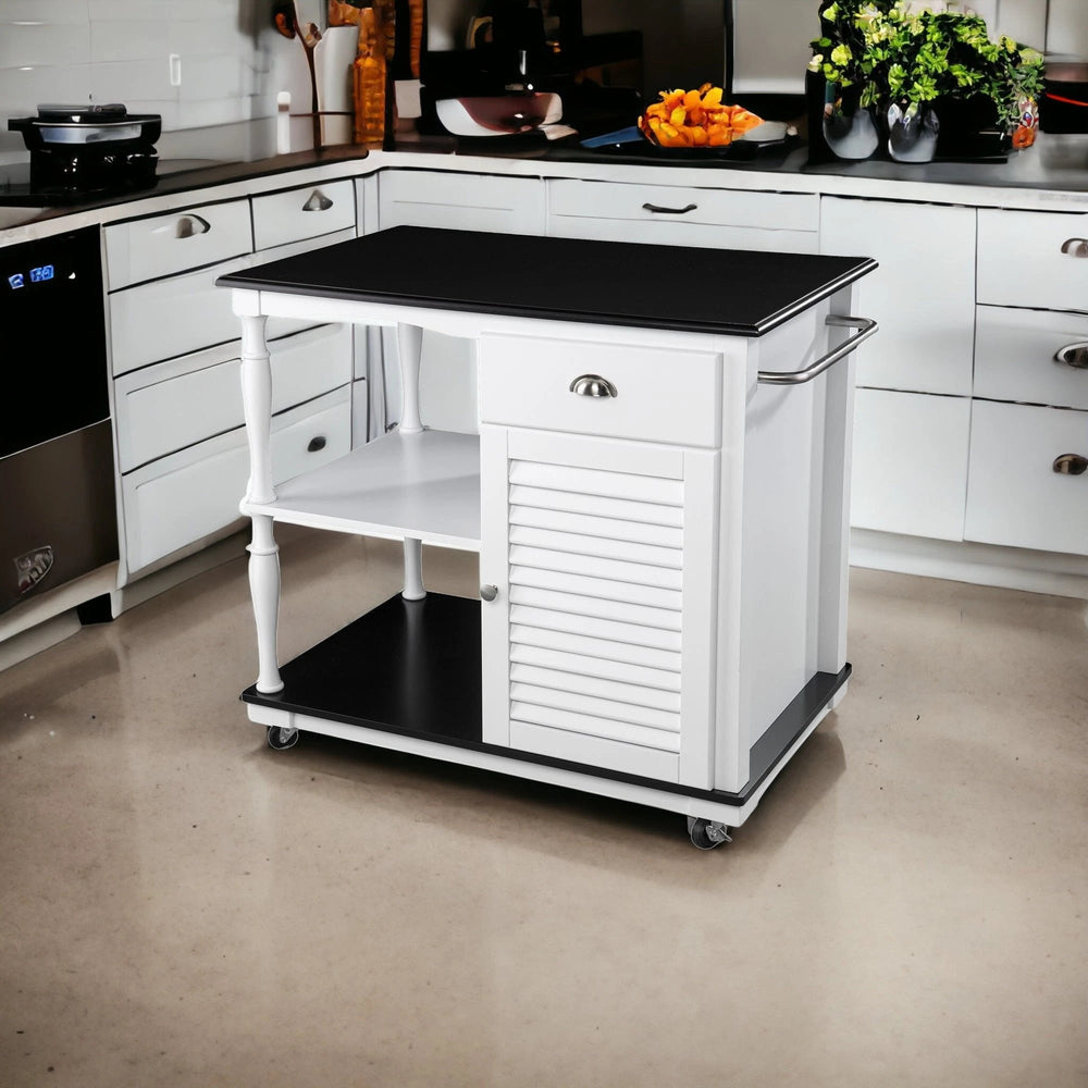 Black and White and Black 39" Rolling Kitchen Island With Storage - Homeroots - Flyclothing LLC