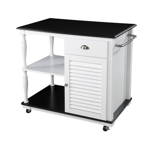 Black and White and Black 39" Rolling Kitchen Island With Storage - Homeroots