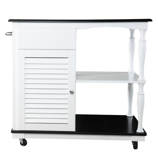Black and White and Black 39" Rolling Kitchen Island With Storage - Homeroots