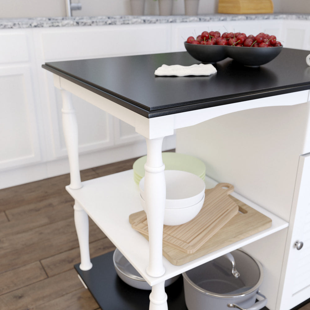 Black and White and Black 39" Rolling Kitchen Island With Storage - Homeroots - Flyclothing LLC