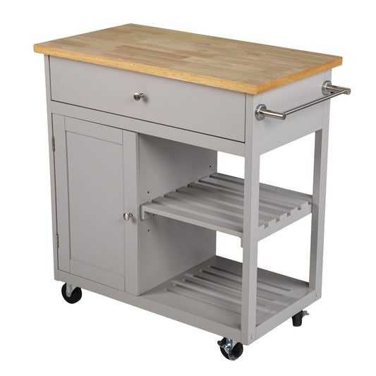 Gray and Natural 35" Rolling Kitchen Island With Storage - Homeroots