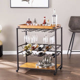 Brown and Black Metal And Solid Wood Rolling Bar Cart With Wine Storage - Homeroots - Flyclothing LLC