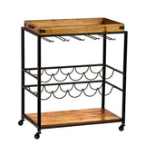 Brown and Black Metal And Solid Wood Rolling Bar Cart With Wine Storage - Homeroots - Flyclothing LLC