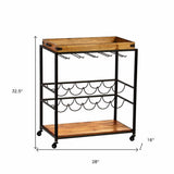 Brown and Black Metal And Solid Wood Rolling Bar Cart With Wine Storage - Homeroots - Flyclothing LLC