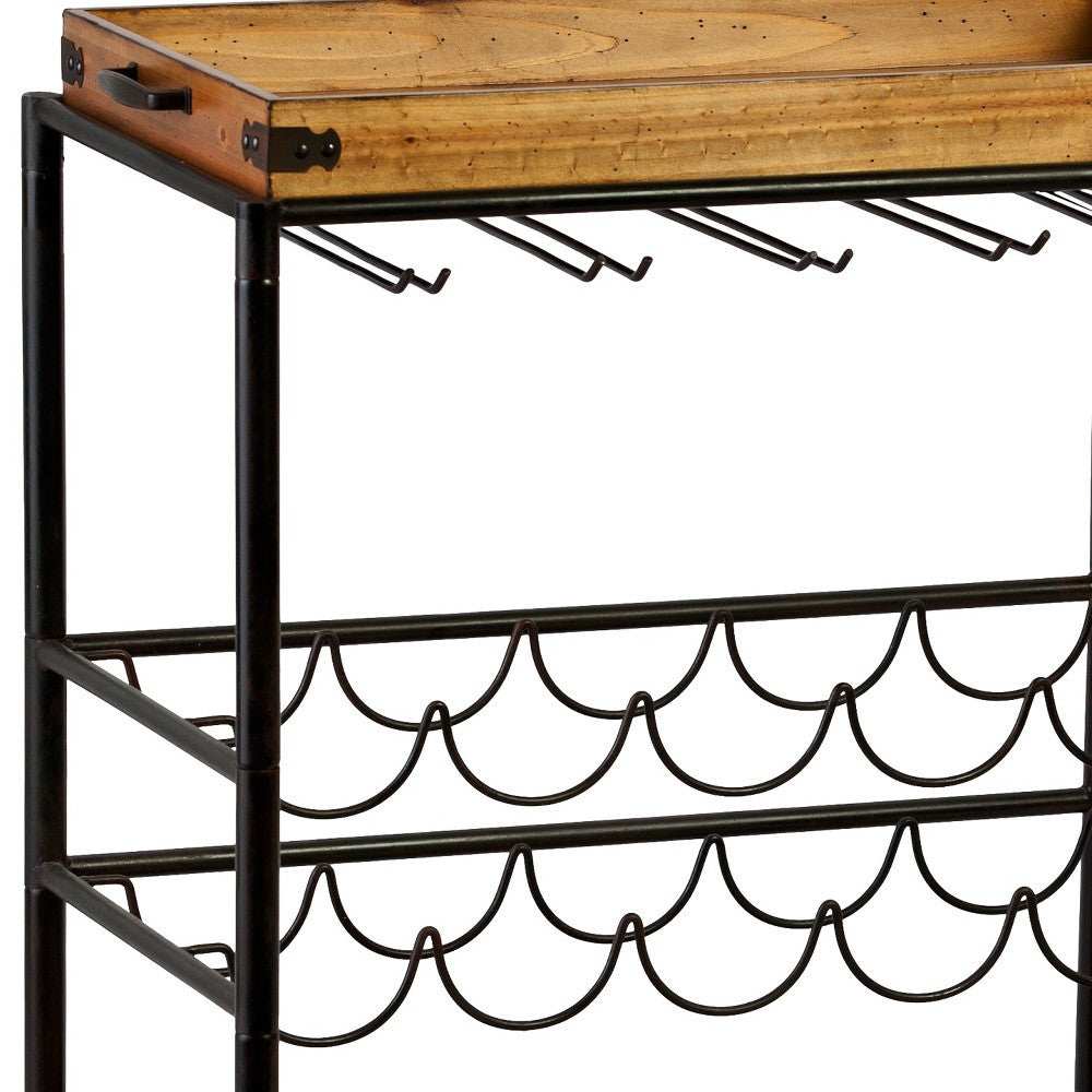 Brown and Black Metal And Solid Wood Rolling Bar Cart With Wine Storage - Homeroots - Flyclothing LLC