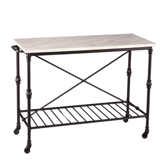 Black and White 49" Rolling Kitchen Island With Storage