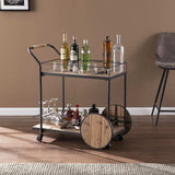 Natural and Black Iron And Reclaimed Wood Rolling Bar Cart With Wine Storage - Homeroots - Flyclothing LLC