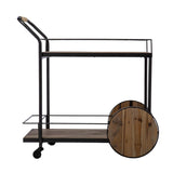 Natural and Black Iron And Reclaimed Wood Rolling Bar Cart With Wine Storage - Homeroots - Flyclothing LLC