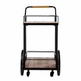 Natural and Black Iron And Reclaimed Wood Rolling Bar Cart With Wine Storage - Homeroots - Flyclothing LLC