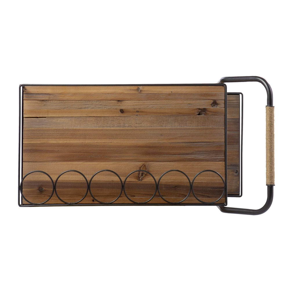 Natural and Black Iron And Reclaimed Wood Rolling Bar Cart With Wine Storage - Homeroots - Flyclothing LLC