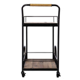 Natural and Black Iron And Reclaimed Wood Rolling Bar Cart With Wine Storage - Homeroots - Flyclothing LLC