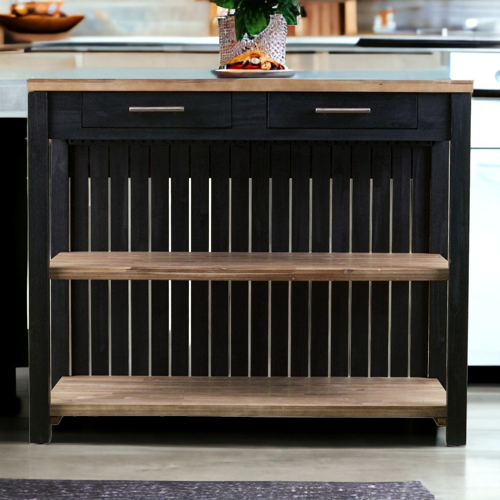 Black and Natural 44" Kitchen Island With Storage - Homeroots - Flyclothing LLC