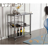 Black and Gray Glass Rolling Bar Cart With Wine Storage - Homeroots - Flyclothing LLC