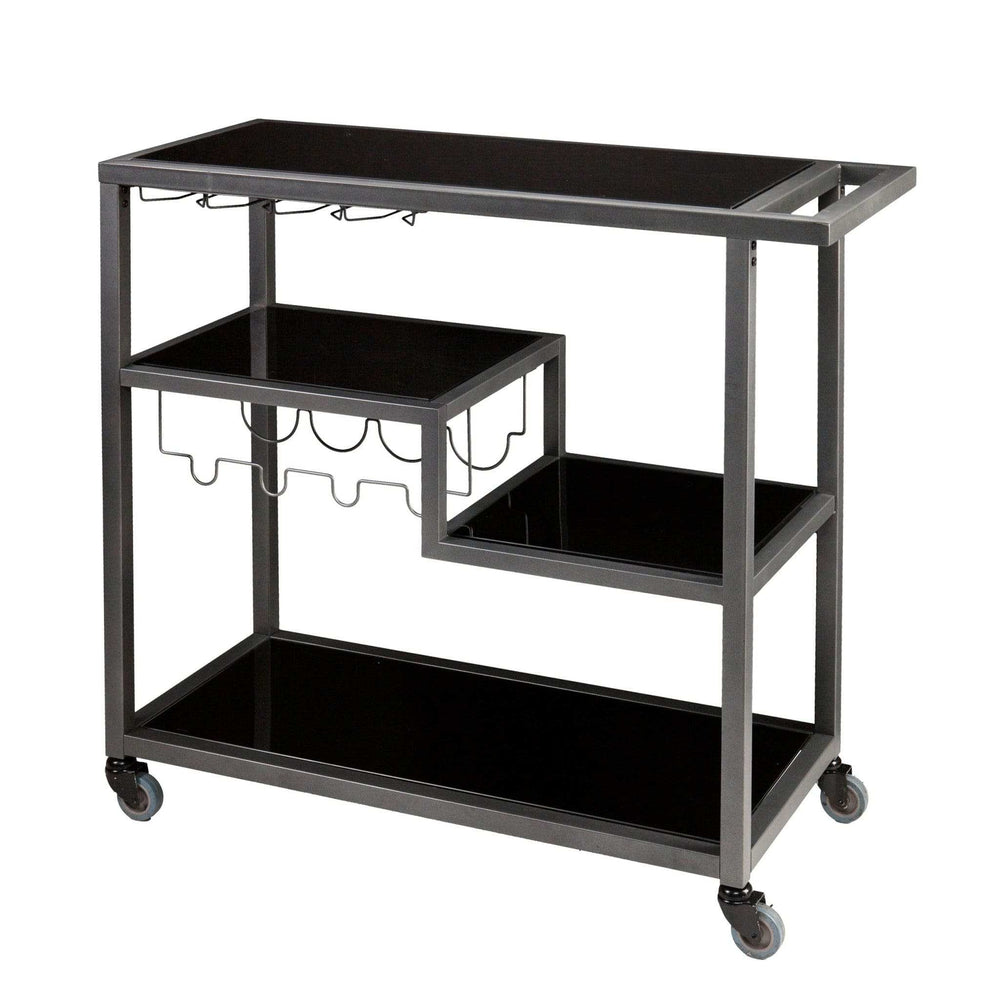 Black and Gray Glass Rolling Bar Cart With Wine Storage - Homeroots - Flyclothing LLC