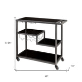 Black and Gray Glass Rolling Bar Cart With Wine Storage - Homeroots - Flyclothing LLC