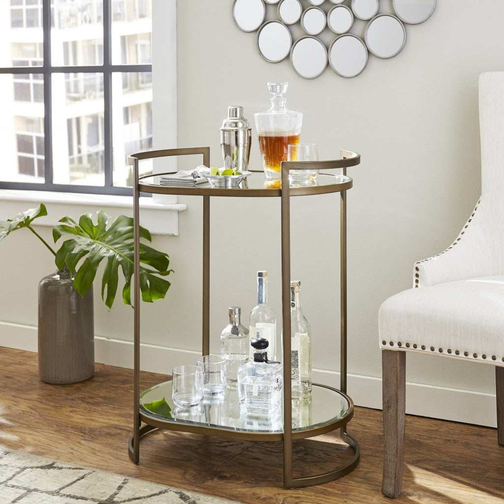 Gold and Silver Metal And Mirrored Glass Bar Cart - Homeroots - Flyclothing LLC
