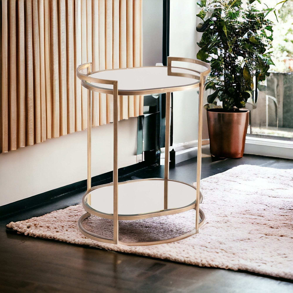 Gold and Silver Metal And Mirrored Glass Bar Cart - Homeroots - Flyclothing LLC