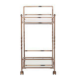 Champagne Metal And Mirrored Glass Rolling Bar Cart With Wine Storage - Homeroots - Flyclothing LLC