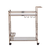 Champagne Metal And Mirrored Glass Rolling Bar Cart With Wine Storage - Homeroots - Flyclothing LLC