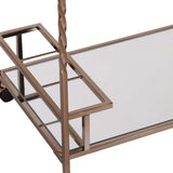 Champagne Metal And Mirrored Glass Rolling Bar Cart With Wine Storage - Homeroots - Flyclothing LLC