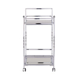 Silver Metal And Mirrored Glass Rolling Bar Cart With Wine Storage - Homeroots - Flyclothing LLC