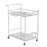 Silver Metal And Mirrored Glass Rolling Bar Cart With Wine Storage - Homeroots - Flyclothing LLC