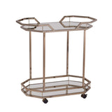 Champagne Iron And Mirrored Glass Rolling Bar Cart - Homeroots - Flyclothing LLC