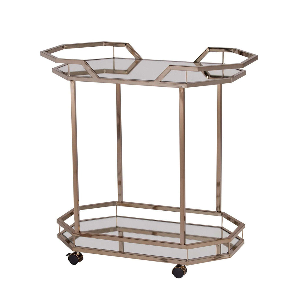 Champagne Iron And Mirrored Glass Rolling Bar Cart - Homeroots - Flyclothing LLC