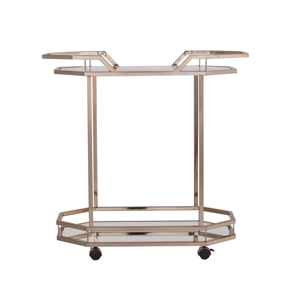 Champagne Iron And Mirrored Glass Rolling Bar Cart - Homeroots - Flyclothing LLC