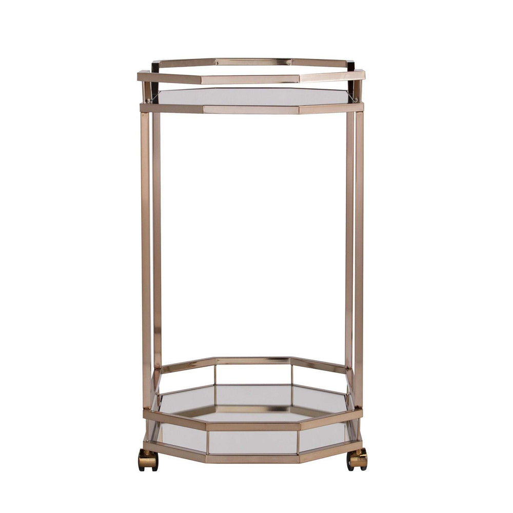 Champagne Iron And Mirrored Glass Rolling Bar Cart - Homeroots - Flyclothing LLC