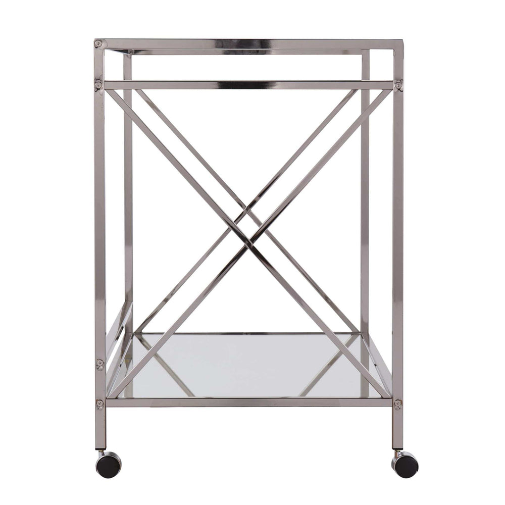 Silver Metal And Mirrored Glass Bar Cart - Homeroots - Flyclothing LLC