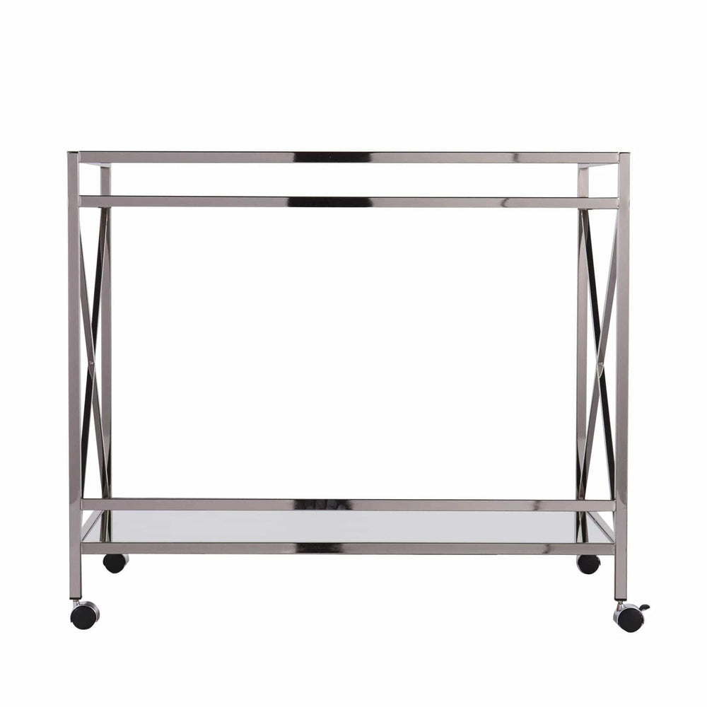 Silver Metal And Mirrored Glass Bar Cart - Homeroots - Flyclothing LLC