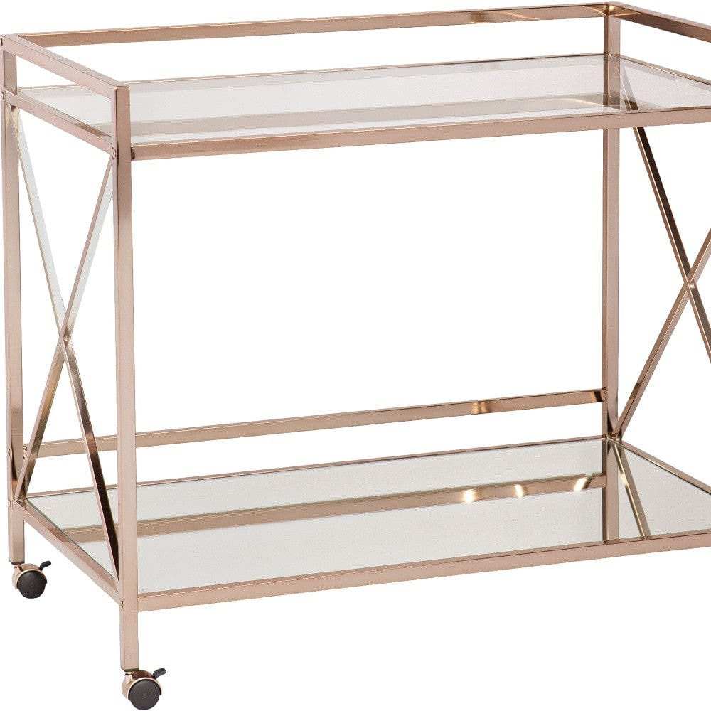 Gold Metal And Glass Rolling Bar Cart - Homeroots - Flyclothing LLC
