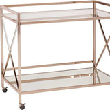 Gold Metal And Glass Rolling Bar Cart - Homeroots - Flyclothing LLC