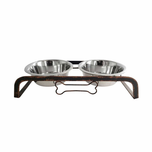 Rustic Elevated 16oz Two Bowl Dog Feeding Station - Homeroots - Flyclothing LLC