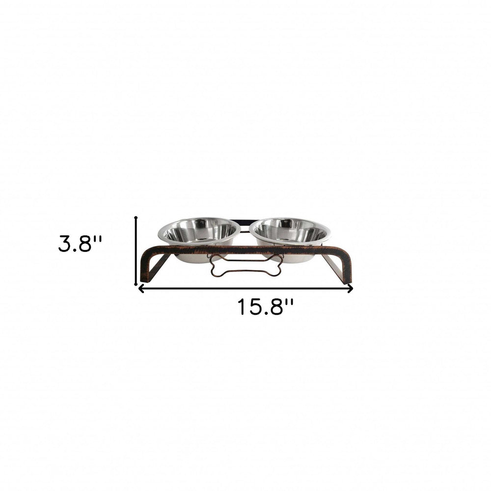 Rustic Elevated 16oz Two Bowl Dog Feeding Station - Homeroots - Flyclothing LLC