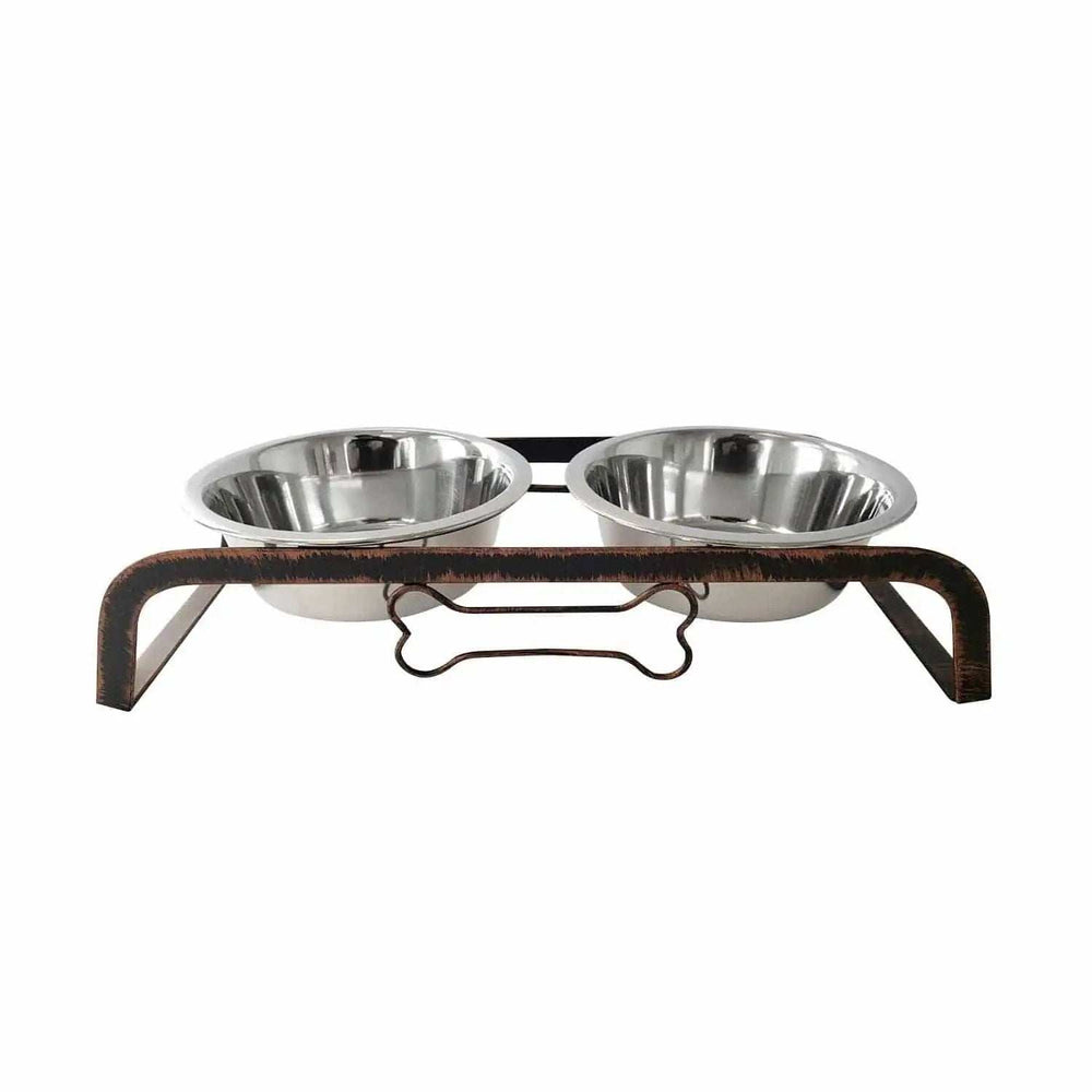 Rustic Elevated 16oz Two Bowl Dog Feeding Station - Homeroots - Flyclothing LLC