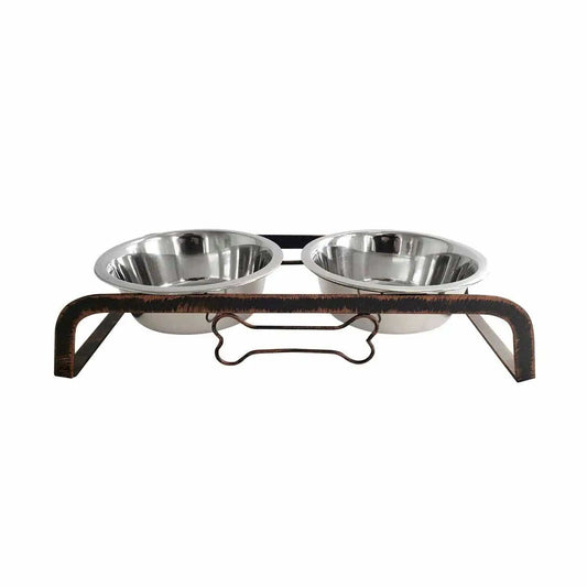 Rustic Elevated 32oz Two Bowl Dog Feeding Station - Homeroots - Flyclothing LLC