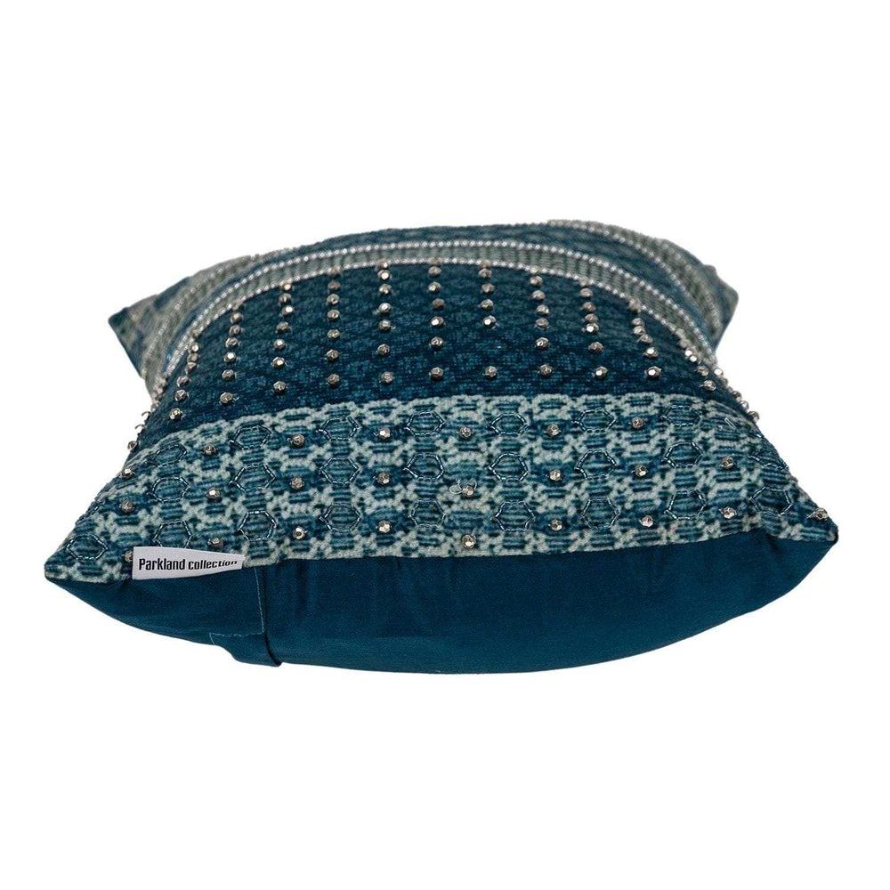 Blue and Aqua Beaded Embroidered Decorative Throw Pillow - Homeroots - Flyclothing LLC