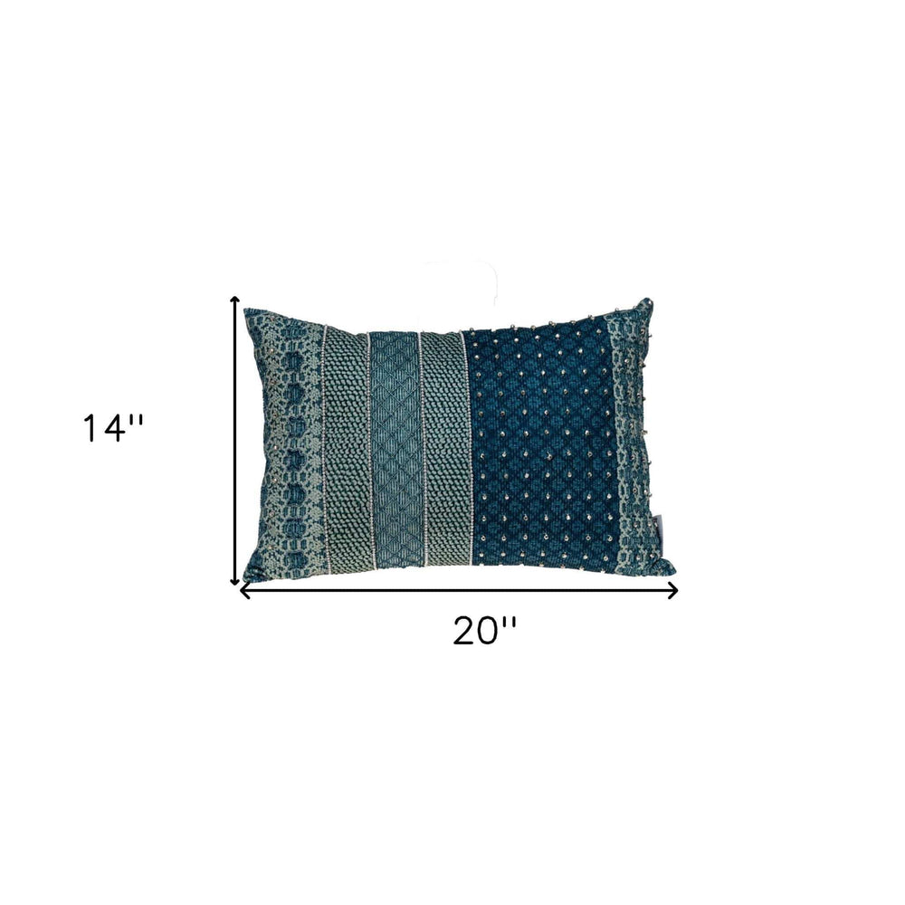 Blue and Aqua Beaded Embroidered Decorative Throw Pillow - Homeroots - Flyclothing LLC