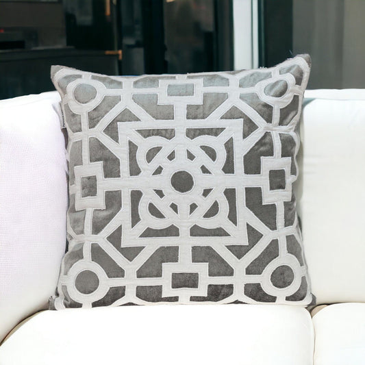 18" Gray and White Velvet Throw Pillow - Homeroots