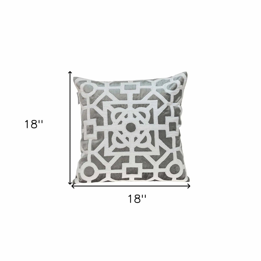 18" Gray and White Velvet Throw Pillow - Homeroots - Flyclothing LLC