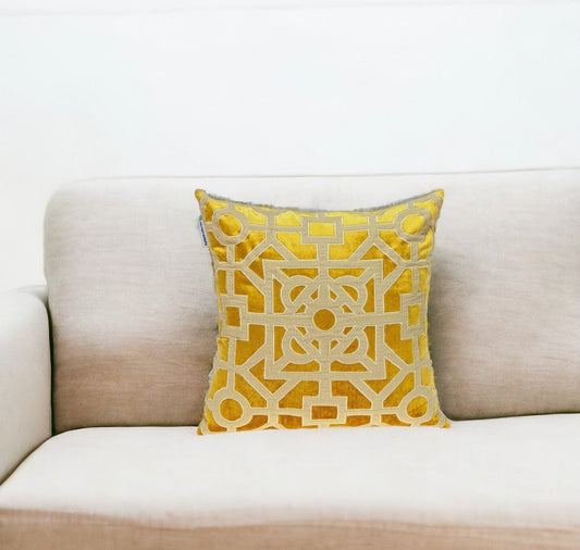 18" Mustard Yellow Velvet Throw Pillow - Homeroots