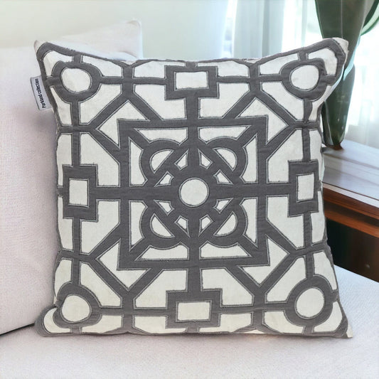 18" Gray and White Velvet Throw Pillow - Homeroots